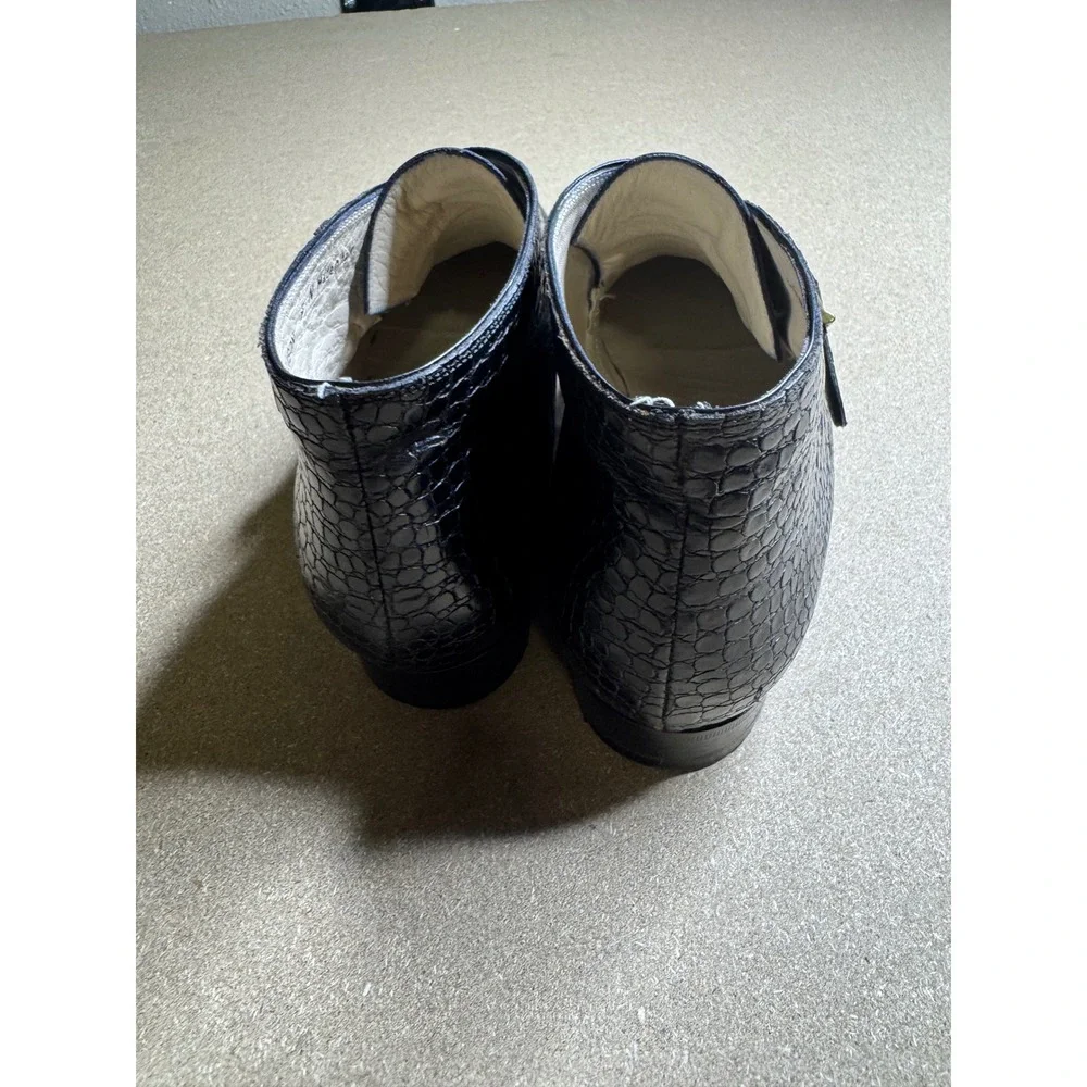 Bally Allison Black Leather Croc Embossed Monk Strap Ankle Boots Mad in Italy 8N